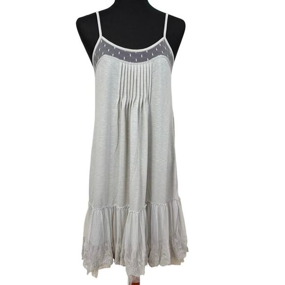 Ryu Dresses & Skirts - RYU Jersey Camisole Tunic Dress Women’s Size M Gray With Lace Ruffle Bottom
